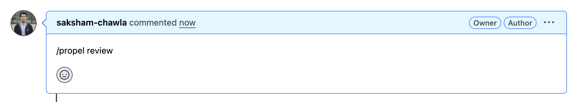 Screenshot of a GitHub PR comment using /propel review.